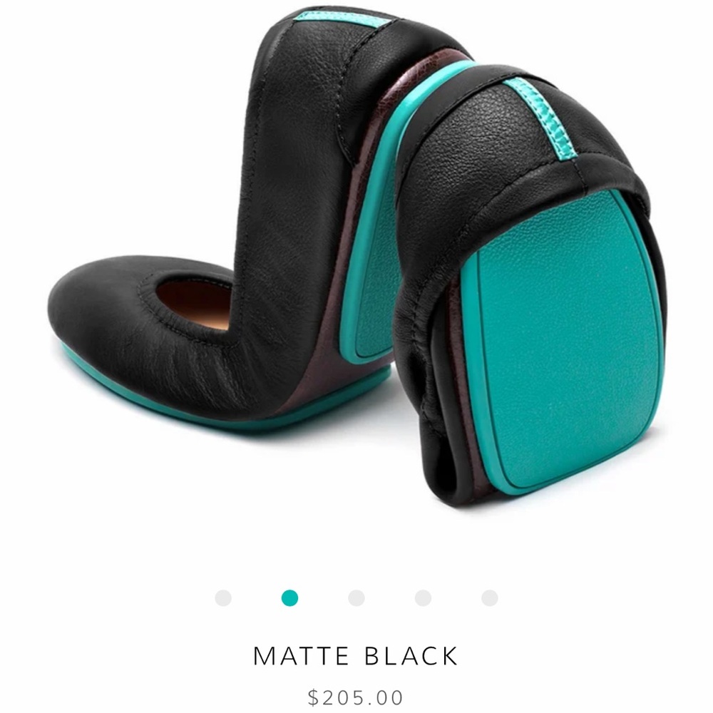 TIEKS Matte Black Leather Ballet Flats Turquoise Sole Women's Size 10
